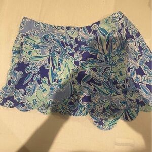 Lilly Pulitzer Blue and Green Floral Mini Shorts
